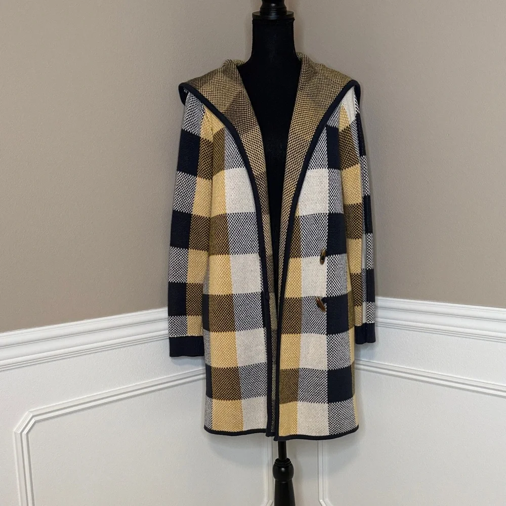 NWOT CAbi Checkered Hooded Sweater Coat, style 4229, size medium - Picture 8 of 14